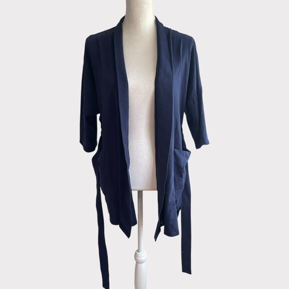 Pact Short Robe Navy Blue Belted Front Pockets Organic Cotton Size M Cardigan - Picture 8 of 12